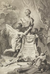 Omistussivu espanjalaiselle Kaarle III: lle ja kahdelle Sisilialle, Paolantonio Paolin etuosa, Ro ... tekijältä Giovanni Battista Tiepolo